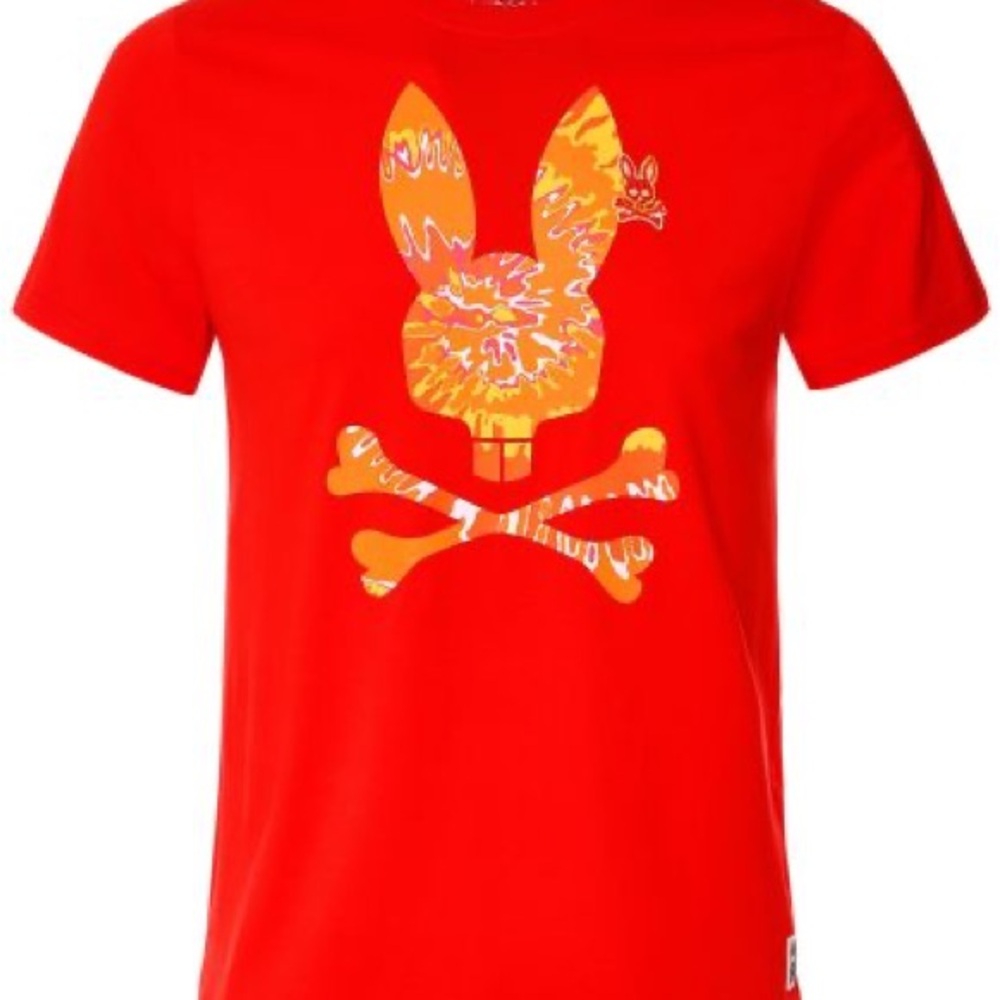 Psycho Bunny Red Short Sleeve Tee with Orange Graphic